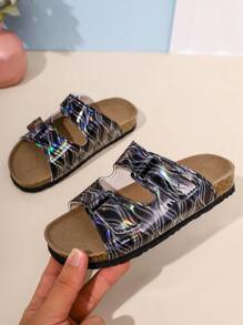 Double Buckle Decor Comfortable Fashion Versatile Lightweight Classic Casual Indoor Outdoor Beach Slippers For Boys And Girls - Black - View 3