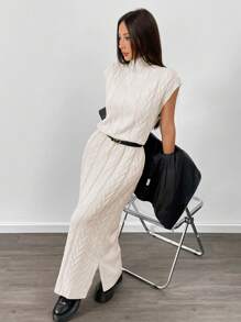 Chiquease Women High Neck Sleeveless Casual Long Knitted Sweater Dress