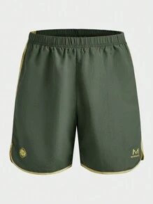 Manfinity Sport Corelite Shorts deportivos casuales tipo novio con cintura elástica y estampado de letras para hombre - Verde militar - Ver 4