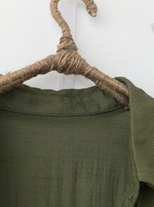 SHEIN LUNE Áo sơ mi nữ cổ bẻ cỡ lớn, tối giản, đa năng, thời trang, thoáng khí và thoải mái - màu xanh lá - Xem 5
