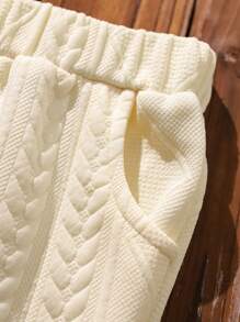 SHEIN 2pcs/Set Toddler Girls' Korean Style Knitted Long Sleeve Top And Flare Pants Outfit, Fall - Apricot - View 6