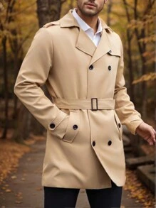 Manfinity Homme Chaqueta casual de unicolor de doble botonadura, manga larga para hombres, para primavera y otoño
