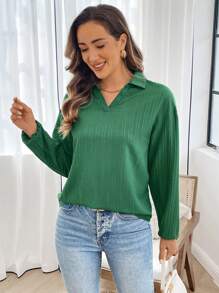 EMERY ROSE Women's Autumn Winter Casual Loose Fitting Long Sleeve Solid Color Shirt