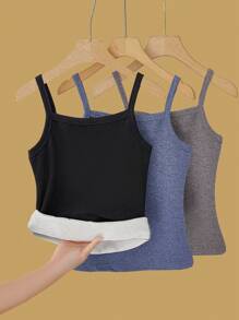 Chiquease 3pcs Women Plain Spaghetti Strap Camisole Minimalist Design, Casual Daily Wear