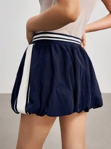 EastFlair Rok Mini Kasual Wanita Motif Huruf, Garis-garis, dan Bunga - Biru - View 2