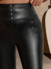 Allurite Leggings skinny taille haute automne grande taille, polyvalents et - Noir - Voir 3