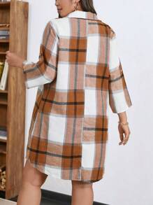 EMERY ROSE Plus Size Plaid Print Roll Up Sleeve Casual Dress Thanksgiving Outfit Holiday Outfit Holiday Party Dress Plus