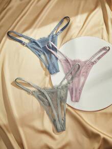 Charlaine Bộ 3 quần lót ren hoa nơ phía trước gợi cảm G-String - Nhiều màu - Xem 2