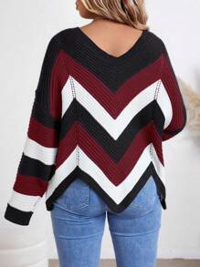 Pull surdimensionné décontracté à blocs de couleur rayés avec ourlet asymétrique, pour l'automne/l'hiver