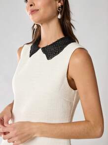 Enchnt Autumn/Winter Romantic Women's Apricot Color Block Exquisite Pearl Decor Collar Sleeveless Sweetheart Cute Tweed Dress,Fall Women Dresses - Apricot - View 3