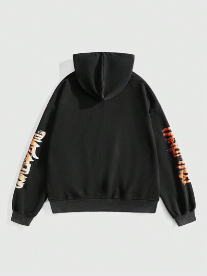 Street Life Sudadera con capucha holgada y vintage lavada para hombre, streetwear