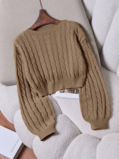 Franclia كنزة صوفية كروشيه قصيرة بأكمام طويلة بتصميم متساقط للكتف، بتصميم كاجوال بسيط بلون أحادي فضفاضة للنساء، ملابس علوية محبوكة للخريف والشتاء