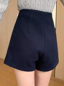 DAZY 女士休闲纯色迷你裙/短裙短裤，秋冬，短裙 - 藏蓝色 - 查看 9