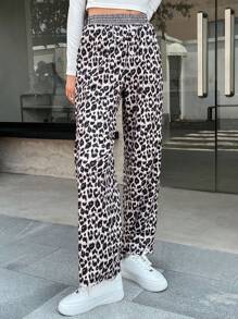 INAWLY Women's Front Button Closure Leopard Print Casual Pants - Multicolor - View 3