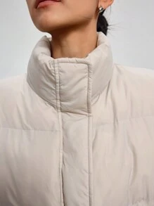 EastFlair Women High Collar Zipper Pocket Sleeveless Winter Padded Vest Jacket - Grey - View 6