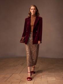 MOTF PREMIUM 亮片开衩露背直筒中长裙 - 咖啡棕 - 查看 6