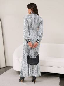 Mulvari Women Striped Collar Zip Front Long Sleeve Dress, Fashionable For Autumn