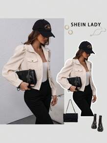 Chiquease Women Casual Front Button Flap Pocket Jacket For Autumn Fall Cloth For Women - Apricot - View 1