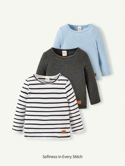 Cozy Pixies 男婴圆领长袖上衣三件套，时尚秋冬款