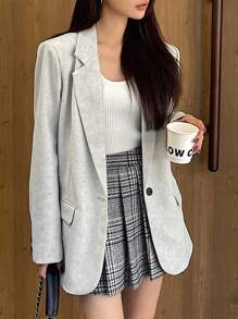 DAZY 1pc Women's Textured Loose Design Blazer Jacket Business Attire - Beige - View 8