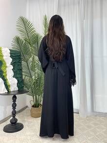 1 Piece Fashion Ladies A-Line Cuff Lace Arabic Traditional Solid Color Casual Dress Jalabeya Robe Spring Black - Black - View 3