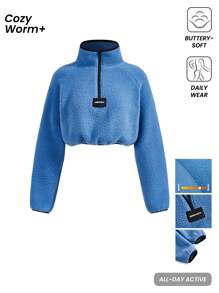 Innovista sweat-shirt à capuche femme zippé, col montant, manches longues, plus épais en polaire, pour sport, hiver, extérieur. Sweat-shirt court, Sweat-shirt à zip, vêtements d'hiver pour femme, style thermique, orange, bleu, manches longues