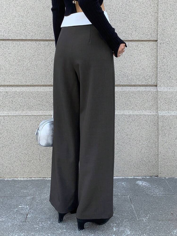 Women Contrast Color Waistband Casual Pants Business Attire