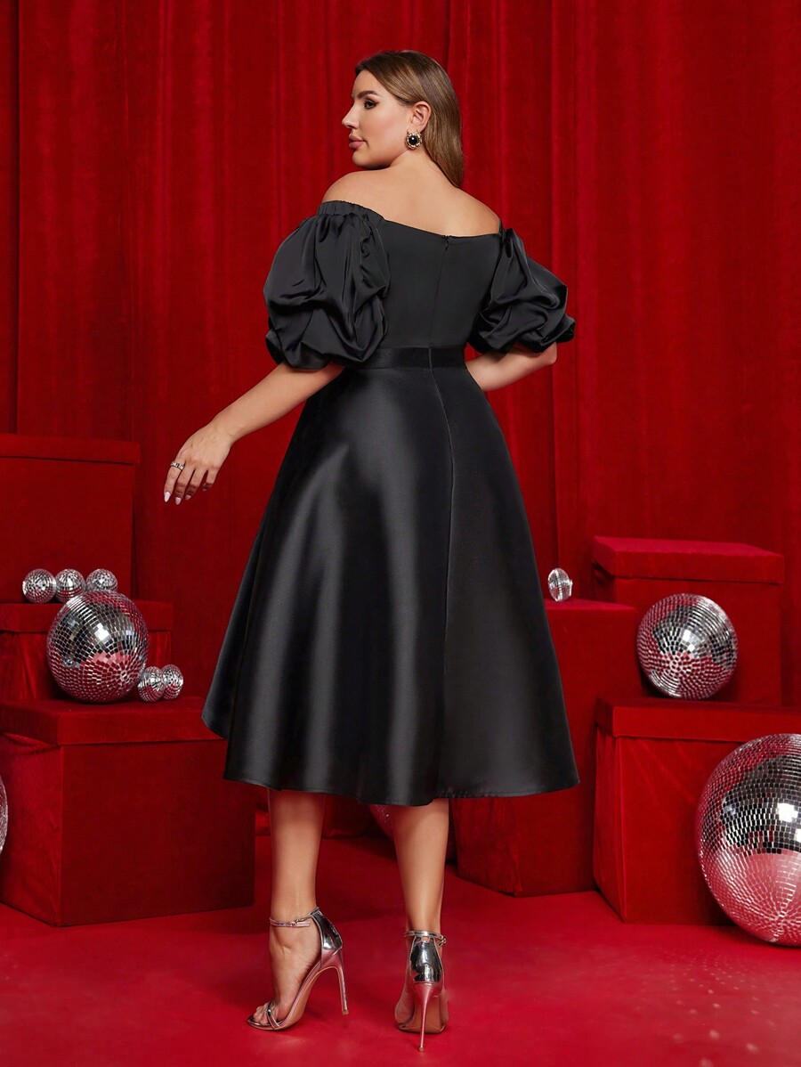 SHEIN Belle Robe de soirée élégante en satin noir grande taille, avec