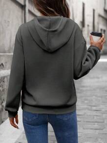 EMERY ROSE Women's Casual Loose Hooded Sweatshirt With 3D Letter Graphic,Long Sleeve Top,Graduation,Teacher,Back To School Pullover Fall - Dark Grey - View 2