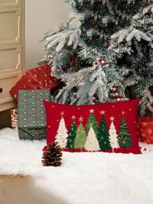 1pc Modern Minimalist Red Christmas Tree Pattern Single-Sided Printed Cushion Cover, Home Decorative Pillowcase Without Filler, Suitable For Sofa & Living Room - Multicolor - View 5