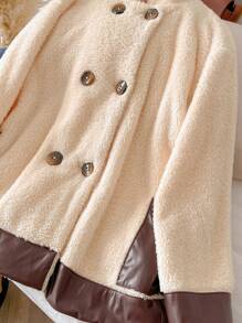 SHEIN Frenchy Plus Size Casual Daily Front Button Fleece Jacket, Autumn/Winter - Apricot - View 2