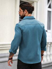 Manfinity Homme Heren Casual Effen Kleur Lange Mouw Corduroy Overhemd, Herfst