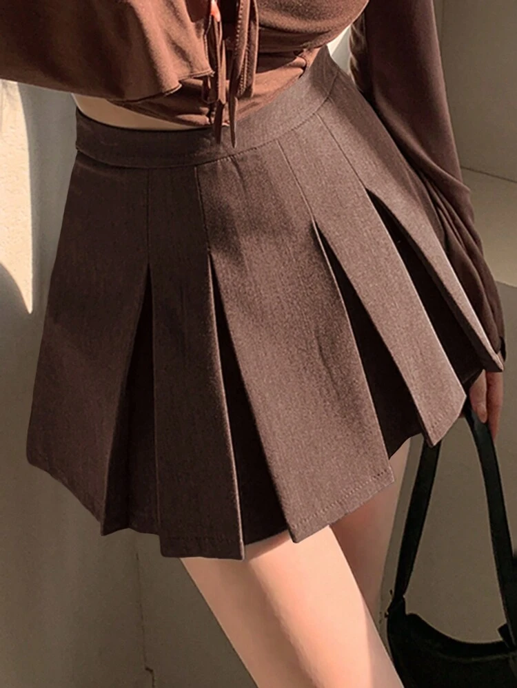 Women's Solid Color Pleated A-Line Skirt, Versatile Casual Style,Back To School Clothes