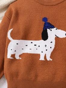Pull en tricot avec motif jacquard de chien teckel de dessin animé pour jeunes garçons, adapté pour l'automne/l'hiver