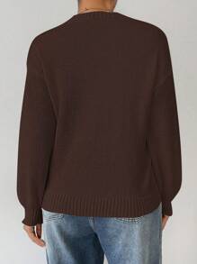 EMERY ROSE Loose Round-Neck Lantern Sleeve Harmony Drop Shoulder Knitted Sweater Fall Winter - Coffee Brown - View 3