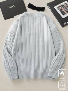 Manfinity Hypemode Men's Solid Color V-Neck Long Sleeve Casual Loose Sweater, Autumn & Winter - Light Grey - View 2