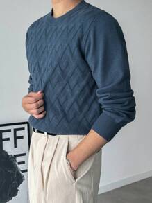 DAZY Suéter minimalista de unicolor, cuello redondo, manga larga para hombre, uso casual para el verano