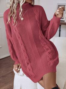 SHEIN LUNE Women Simple Solid Color Turtleneck Long Sleeve Casual Short Sweater Dress For New Year Clothes