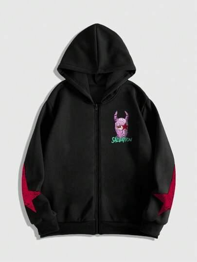 Street Life Men's Casual Letter & Figure Printed Hooded Sweatshirt, Autumn