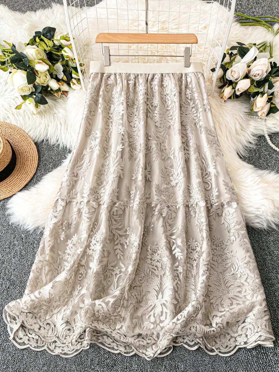 SHEIN LUNE 大码优雅刺绣网眼裙