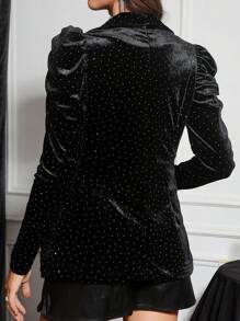 SHEIN Clasi Áo khoác nữ tay nhung đính đá lấp lánh, Giáng sinh, Quần áo mùa đông cho phụ nữ - màu đen - Xem 2