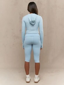 MISSGUIDED Folded Waistband High Rise Everyday Basic Casual Capri Leggings - Blue - View 2