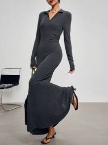 EastFlair Sexy Form-Fitting Zip-Up Collar Long Sleeve Mermaid Bodycon Dress