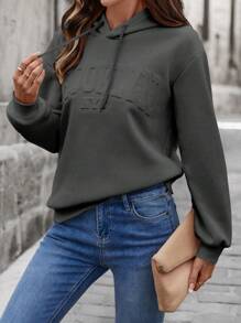EMERY ROSE Women's Casual Loose Hooded Sweatshirt With 3D Letter Graphic,Long Sleeve Top,Graduation,Teacher,Back To School Pullover Fall - Dark Grey - View 6