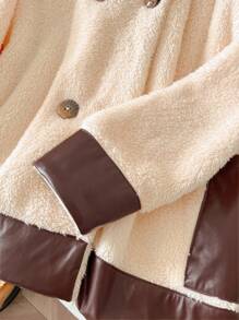 SHEIN Frenchy Plus Size Casual Daily Front Button Fleece Jacket, Autumn/Winter - Apricot - View 5