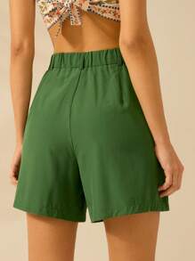 CAJUNI Pantalones cortos verdes casuales de verano para vacaciones en la playa para damas - Verde - Ver 2