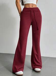 SHEIN EZwear Drawstring Waist Flare Leg Sweatpants