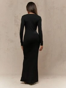 MISSGUIDED Round Buttoned Neck Long Sleeves Flare Hem Bodycon Maxi Dress