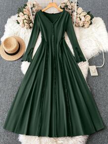 Mulvari Robe longue ample à manches longues, plissée avec panneau floral, style arabe modeste. Parfaite pour la plage, les sorties, les vacances, la maison ou le port quotidien
