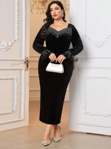 Modelyn High-End Luxury Rhinestone Velvet Dress For Women, Shiny & Elegant, Autumn/Winter New Arrival Maxi Women Outfit Long Evening Dresses